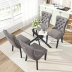 51 Inch Glass Dining Table Set for 4, Rectangular Glass Kitchen Table with 4 Upholstered Velvet Accent Chairs, 5 Piece Modern Dining Room Set, for Home, Apartment, Small Spaces - Grey Black