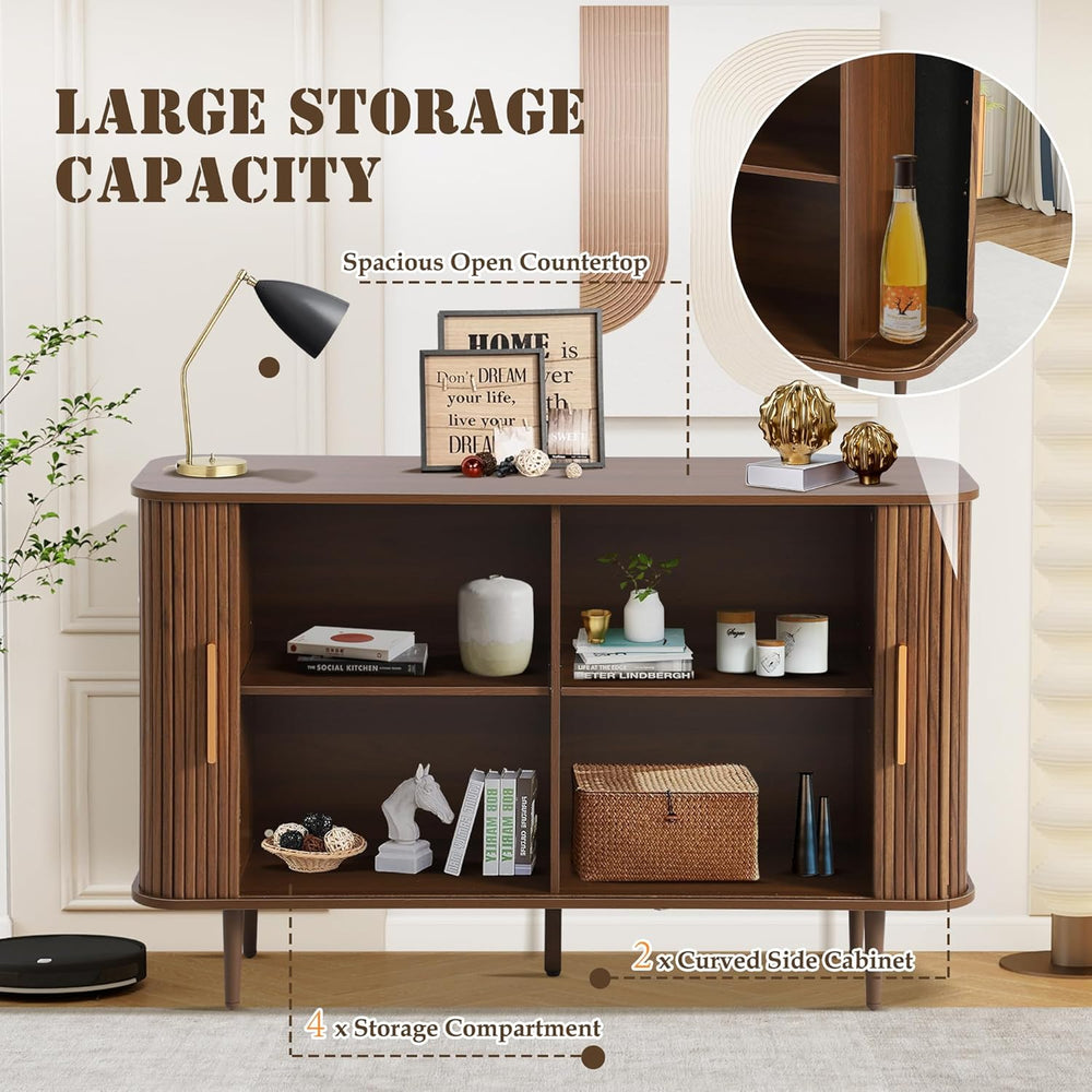 47" Fluted Buffet Cabinet with Tambour Sliding Doors, Modern Sideboard B...