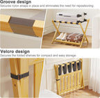 BAMBOOHOMIE Full Assembled Luggage Rack Set of 2, Bamboo Luggage Holder Rack for Guest Room, 26.77" L Folding Suitcase Stand with 5 Nylon Straps & Storage Shelf for Bedroom Hotel (2 Pack - Natural)