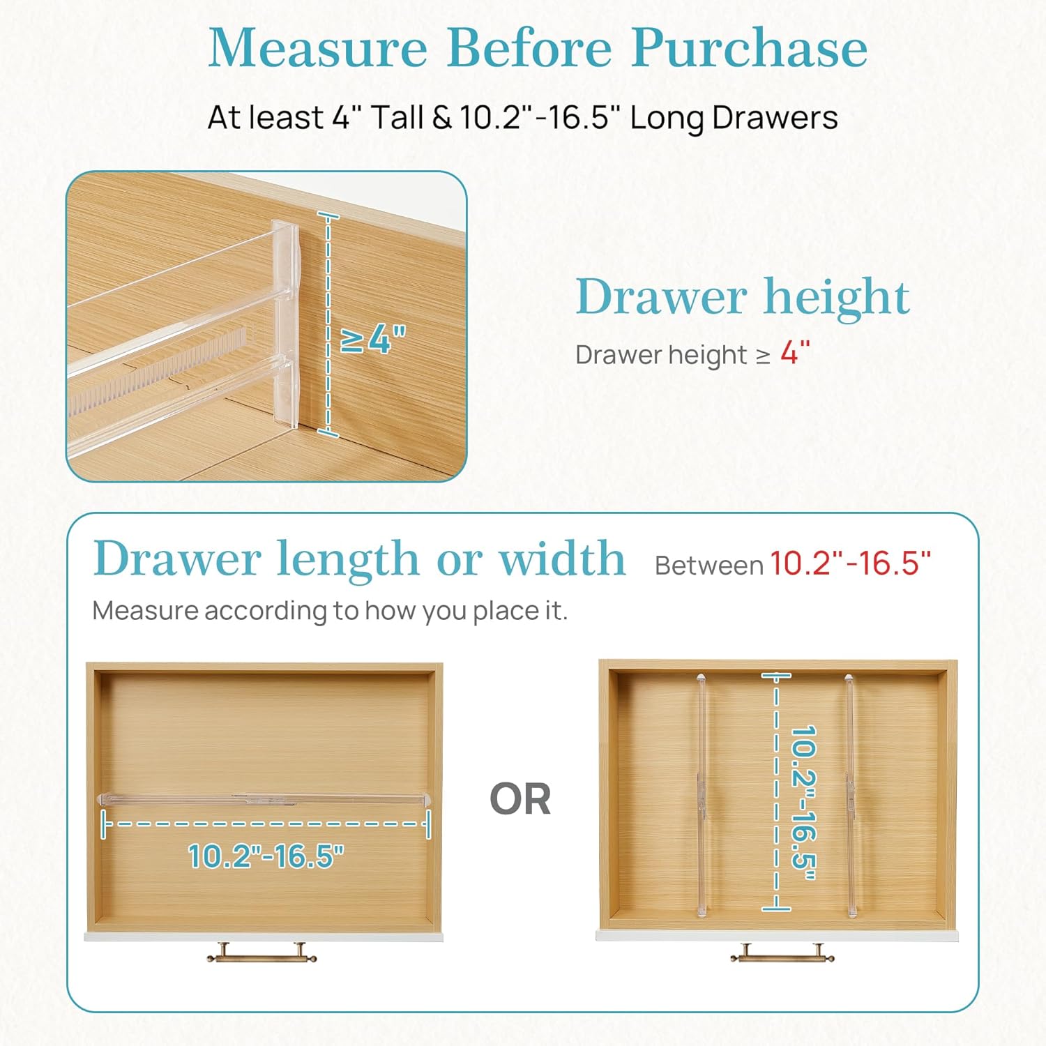 Vtopmart 8 Pack Drawer Dividers for Clothes, 4" High 10.2"-16.5" Adjustable Expandable Dresser Drawer Organizer, Clear Plastic Separators for Dresser, Baby Clothing, Underwear, Cosmetic, Toiletries