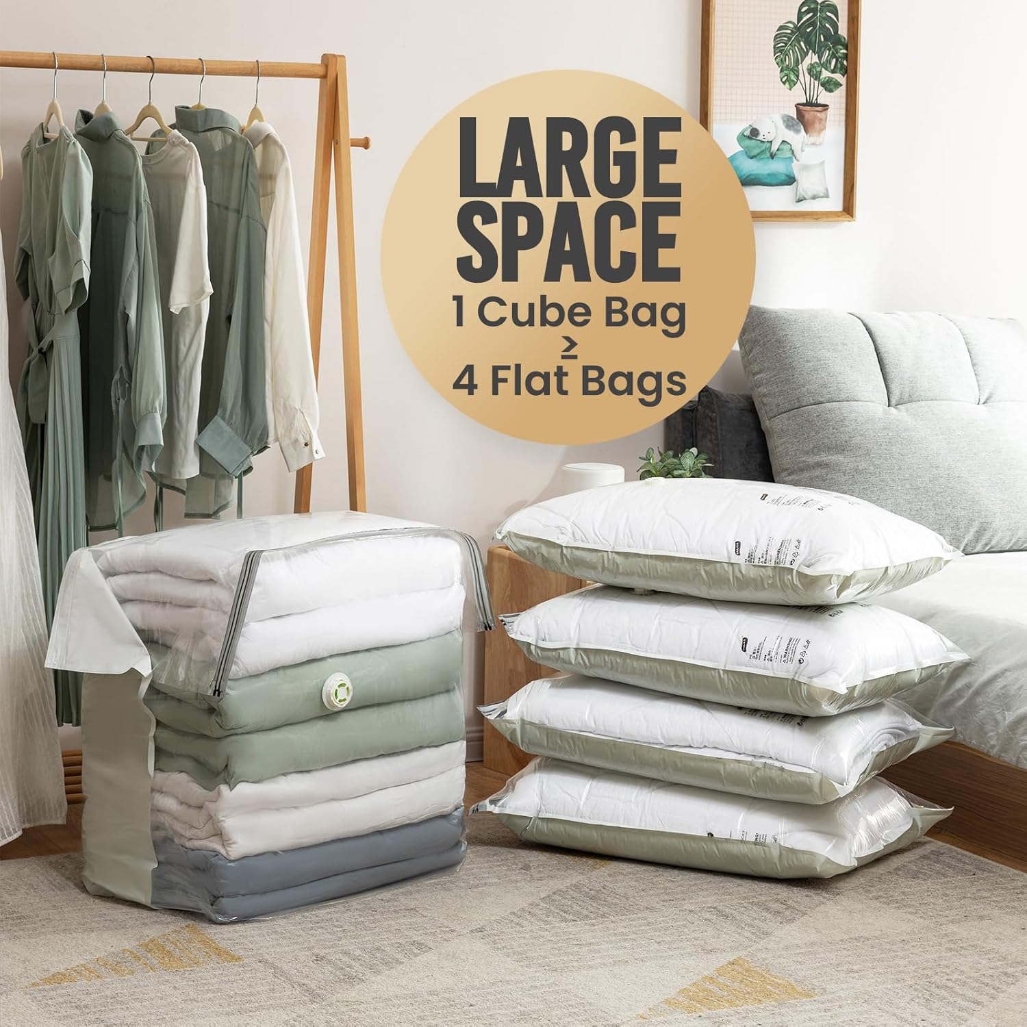 TAILI Vacuum Storage Bags 4 Pack, Extra Large Cube (40x28x18x18 Inch), Supe Jumbo Vacuum Seal Bags for Bedding Comforter, Blanket, Closet Space Saving, Cream
