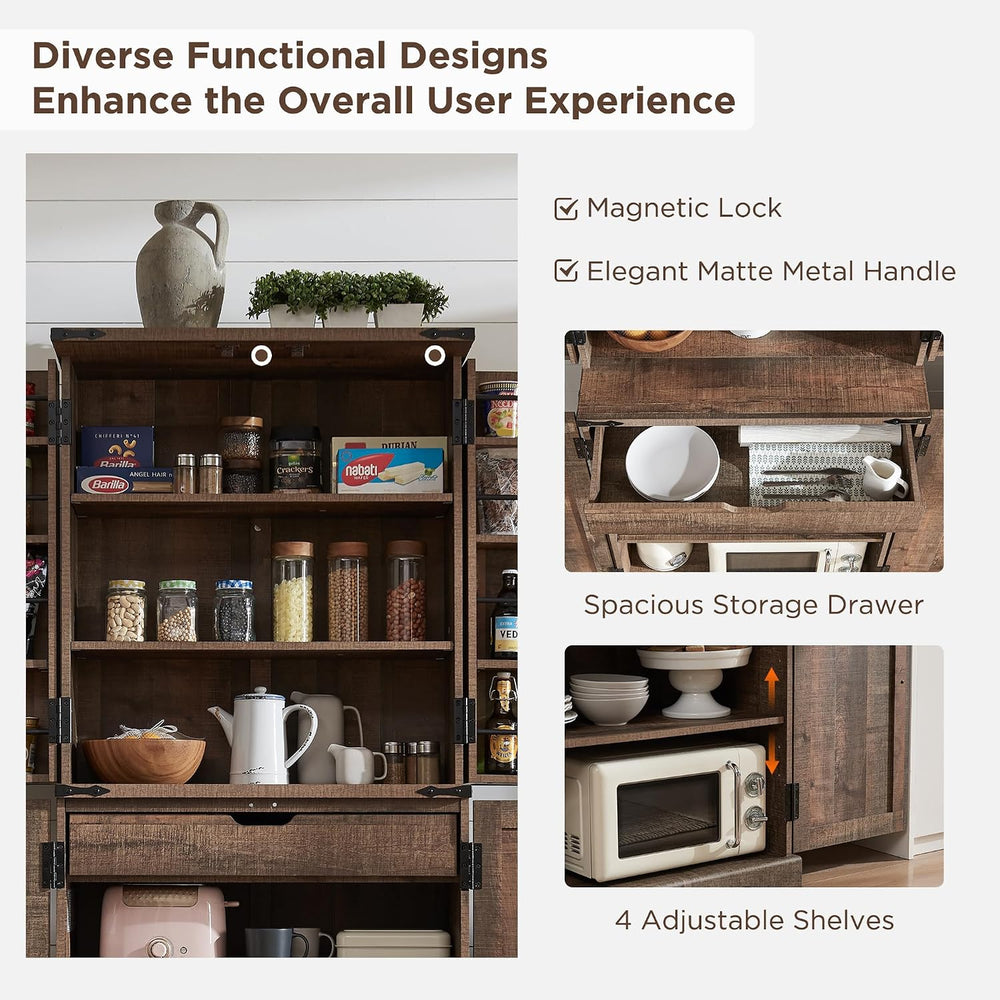 ACCOHOHO 72" Tall Wooden Pantry Storage Cabinet with Door Shelves & ...