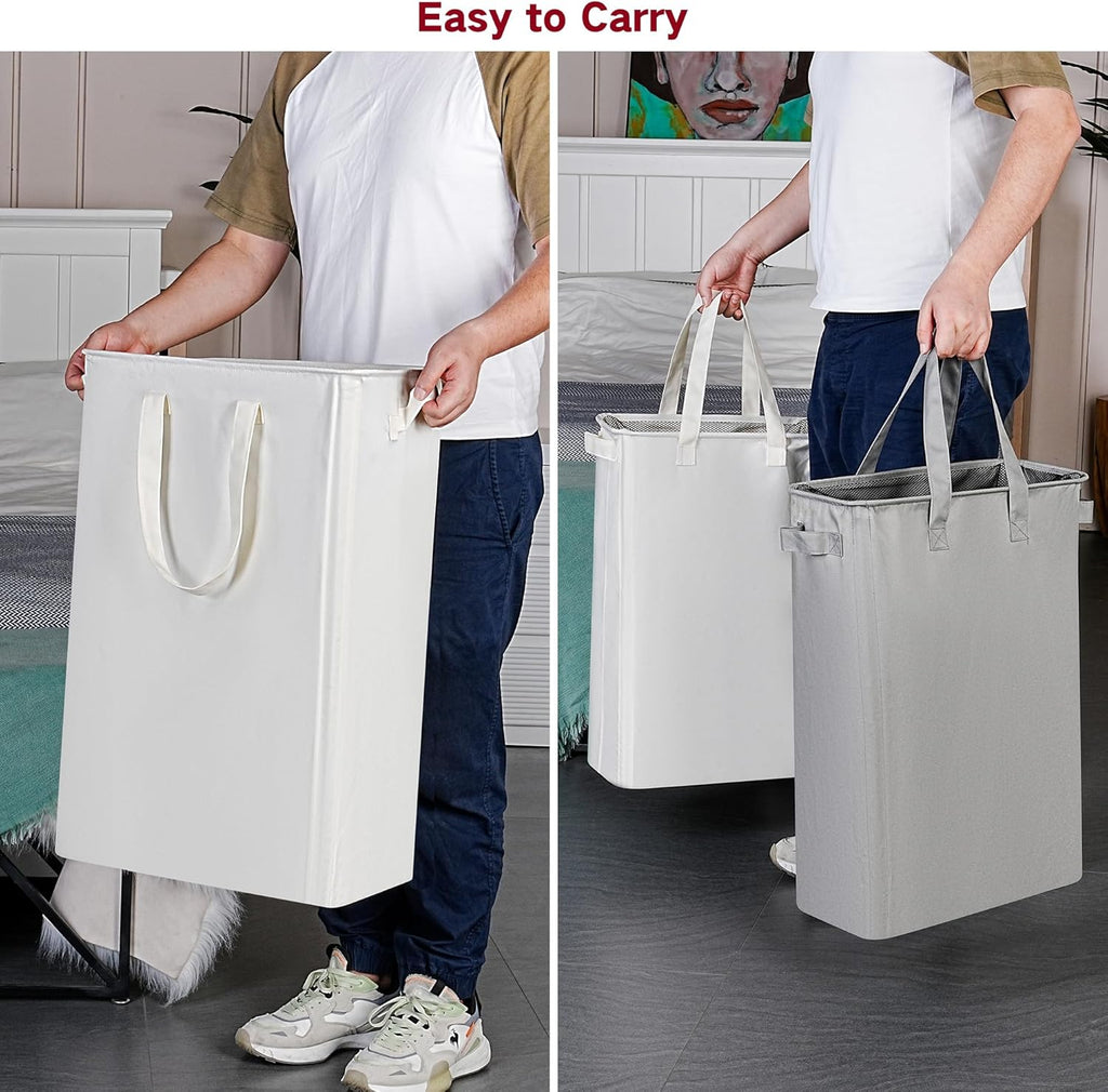 efluky Slim Laundry Basket, Narrow Laundry Hamper with Handles, Collapsible Dirty Clothes Hamper, Tall Laundry Bin for Laundry Room, Dorm and Bedroom, 19.8 Gallon (75L) Grey