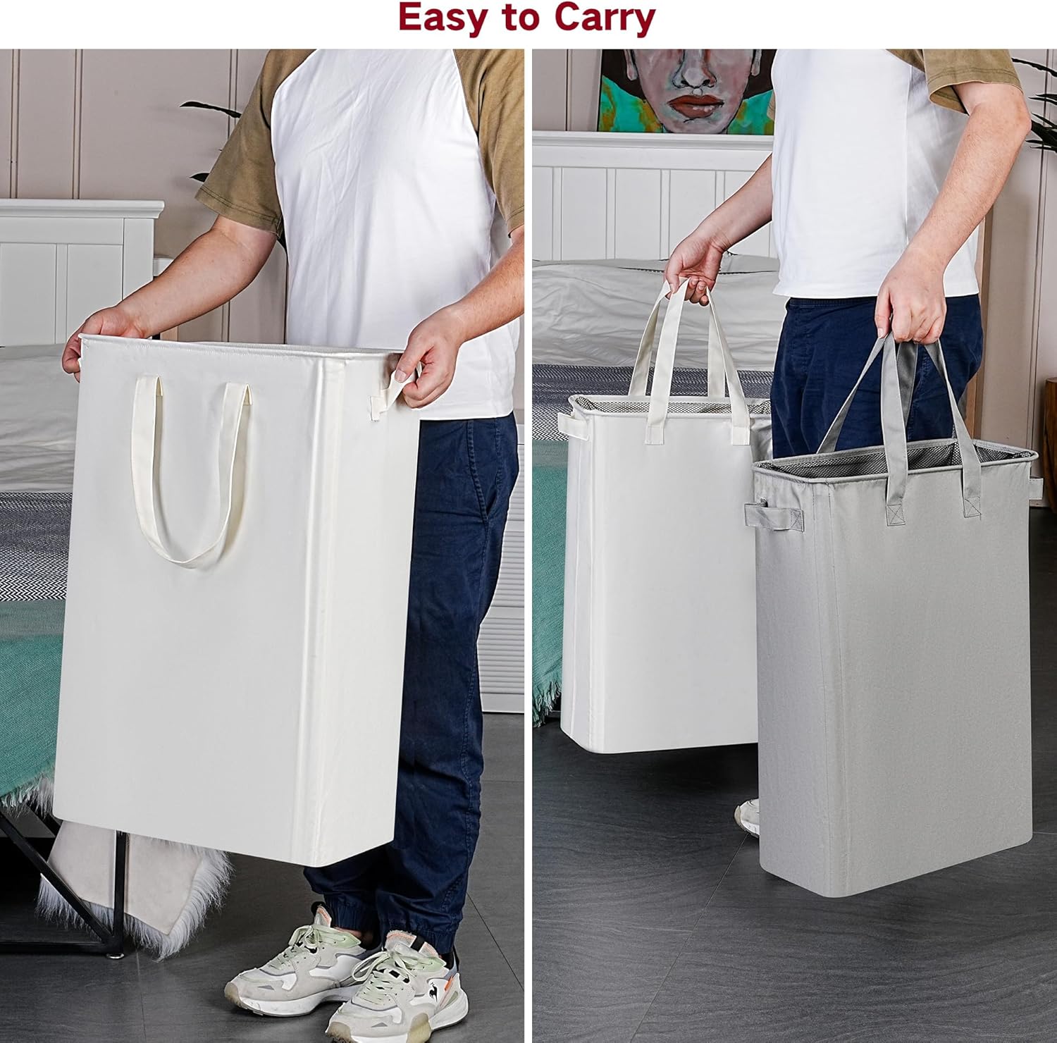 efluky Slim Laundry Basket, Narrow Laundry Hamper with Handles, Collapsible Dirty Clothes Hamper, Tall Laundry Bin for Laundry Room, Dorm and Bedroom, 19.8 Gallon (75L) Grey