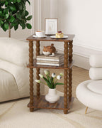 Tohiasen 3 Tier Side Table - Compact End Table with Solid Wood Legs, Small Nightstand with Open Shelves for Living Room Bedroom Office Nursery Small Spaces (Rustic Brown, Rectangular)