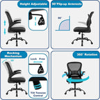 Mesh Office Chair, Ergonomic Home Office Desk Chairs with Flip-up Arms and Lumbar Support, Height Adjustable, Black