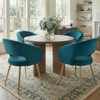Teal Velvet Dining Chairs Gold Legs, Modern Dining Room Chairs with Arms Set of 4 Upholstered Accent Chair Armchair with Barrel Back for Kitchen Living Room