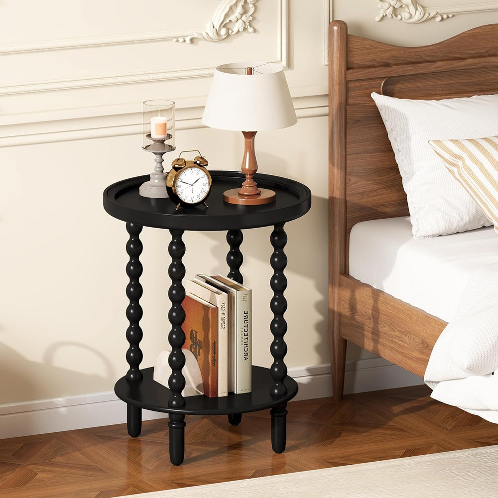 2 Tier Round Side Table with Storage Shelf,Accent Tray End Table with Modern ...