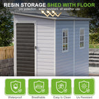 8x4 Outdoor Storage Shed, Lean to Shed with Floor for Patio and Garden, Waterproof Resin Plastic Storage Unit with Lockable Door & Awning Windows