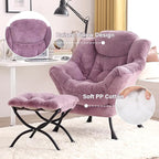 Tiita Lazy Chair with Ottoman, Modern Large Accent Lounge Armchair, Comfy Leisure Sofa Reading Chair with Footrest for Bedroom, Living Room, Dorm Rooms, Garden and Courtyard, Plush Purple