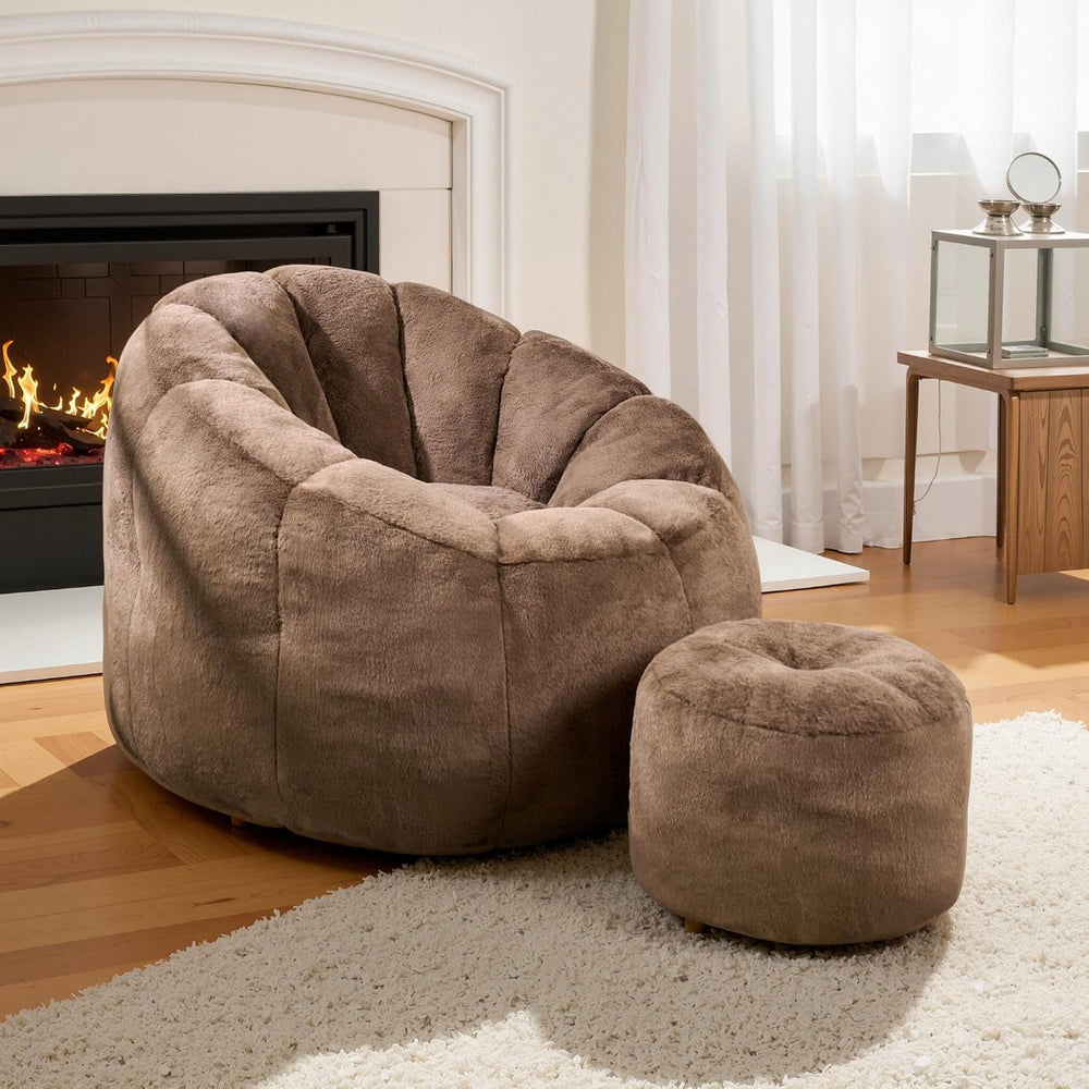 Bean Bag Chair, Bean Bag Chair with Ottoman, Stuffed Bean Bag Chairs with Fil...