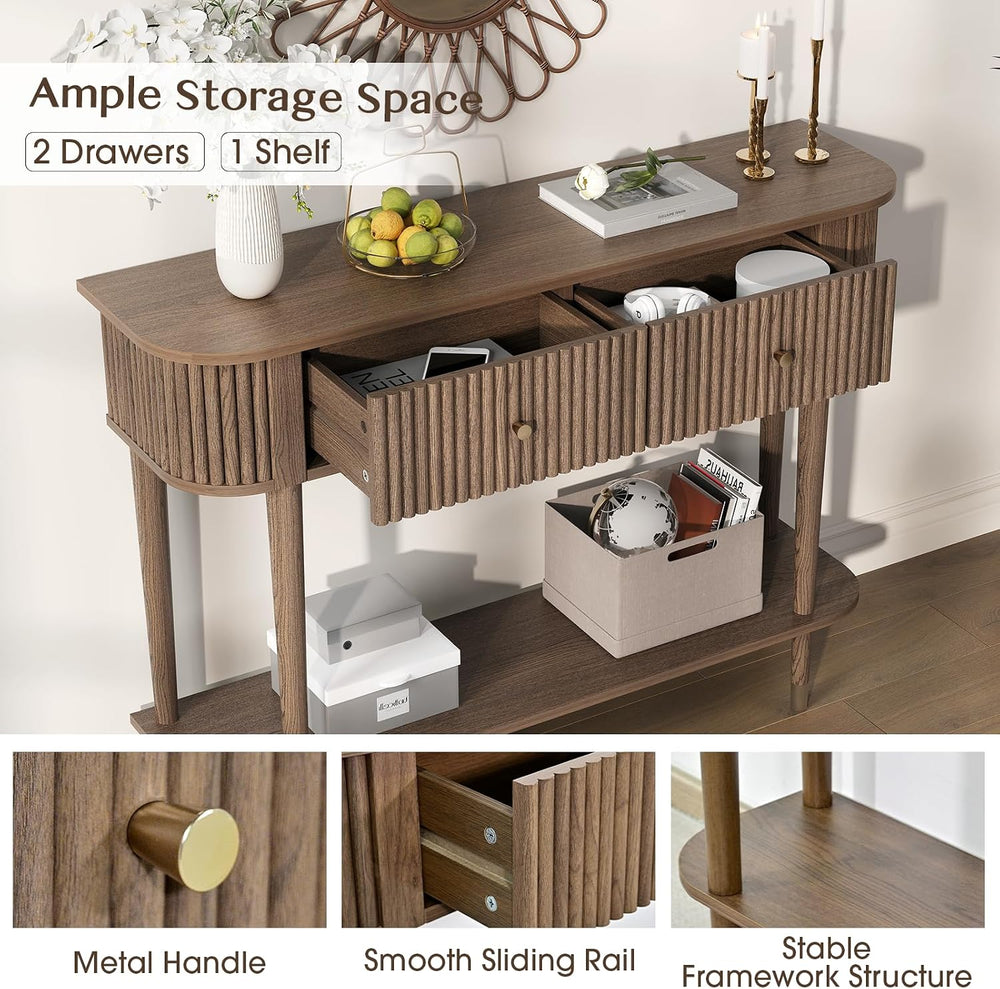 JOINICE 43" Entryway Table with Drawers,Fluted Console Table with Storag...