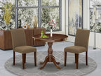 East West Furniture AMAB3-MAH-18 3 Piece Kitchen Table Set for Small Spaces Contains a Round Dining Table with Pedestal and 2 Coffee Linen Fabric Upholstered Chairs, 36x36 Inch, Mahogany