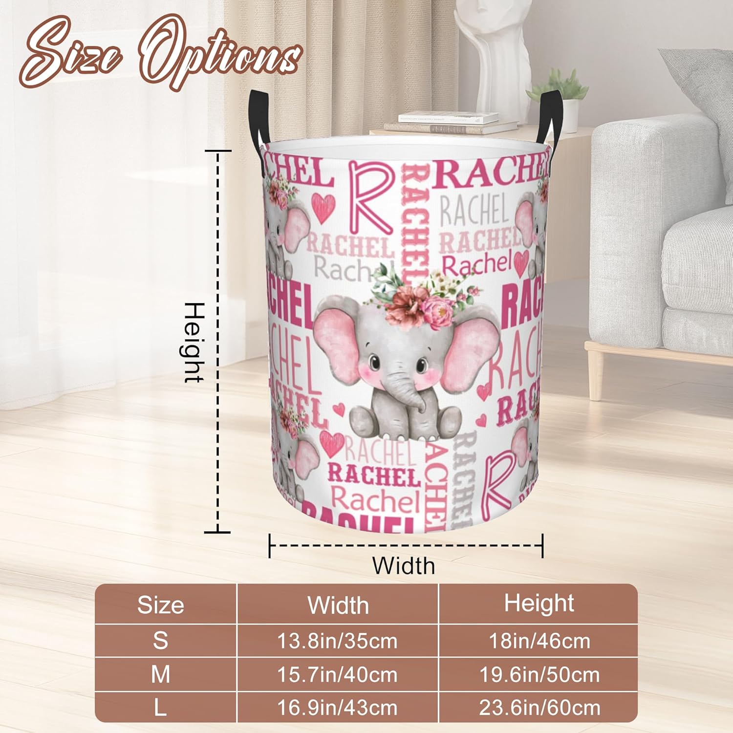 Custom Name Laundry Hamper, Personalized Elephant Laundry Basket with Name for Boys Girls Kids Men Women, Customized Name Dirty Clothes Basket Gifts for Clothes Toy Bathroom Bedroom Laundry Room Dorm