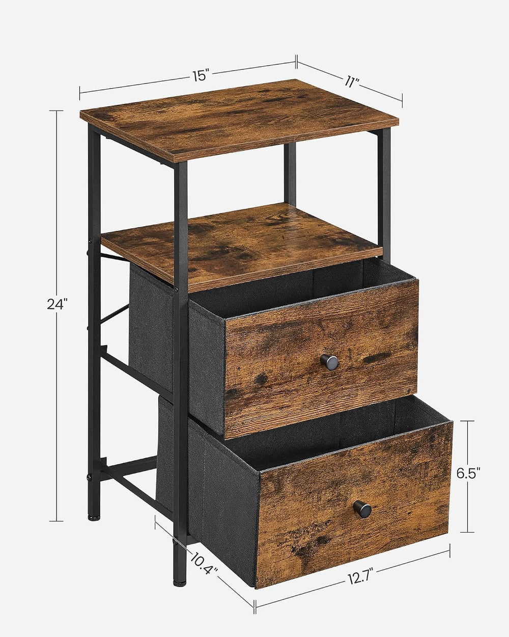 VASAGLE Nightstand, 24-Inch Tall Side Table with 2 Fabric Drawers and Storage...