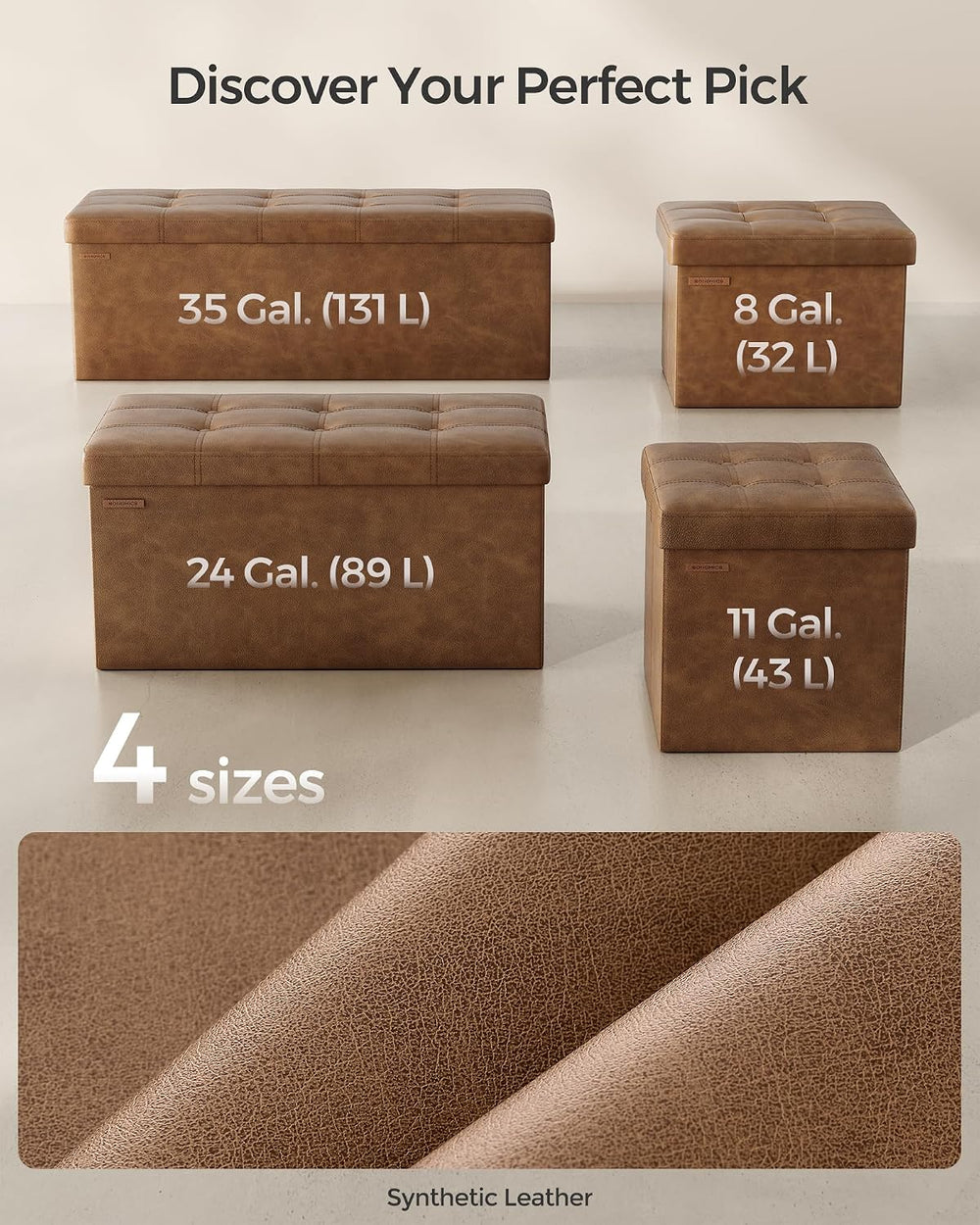 SONGMICS Storage Ottoman Bench, 43.3 Inches Folding Foot Rest Stool | PU Leat...