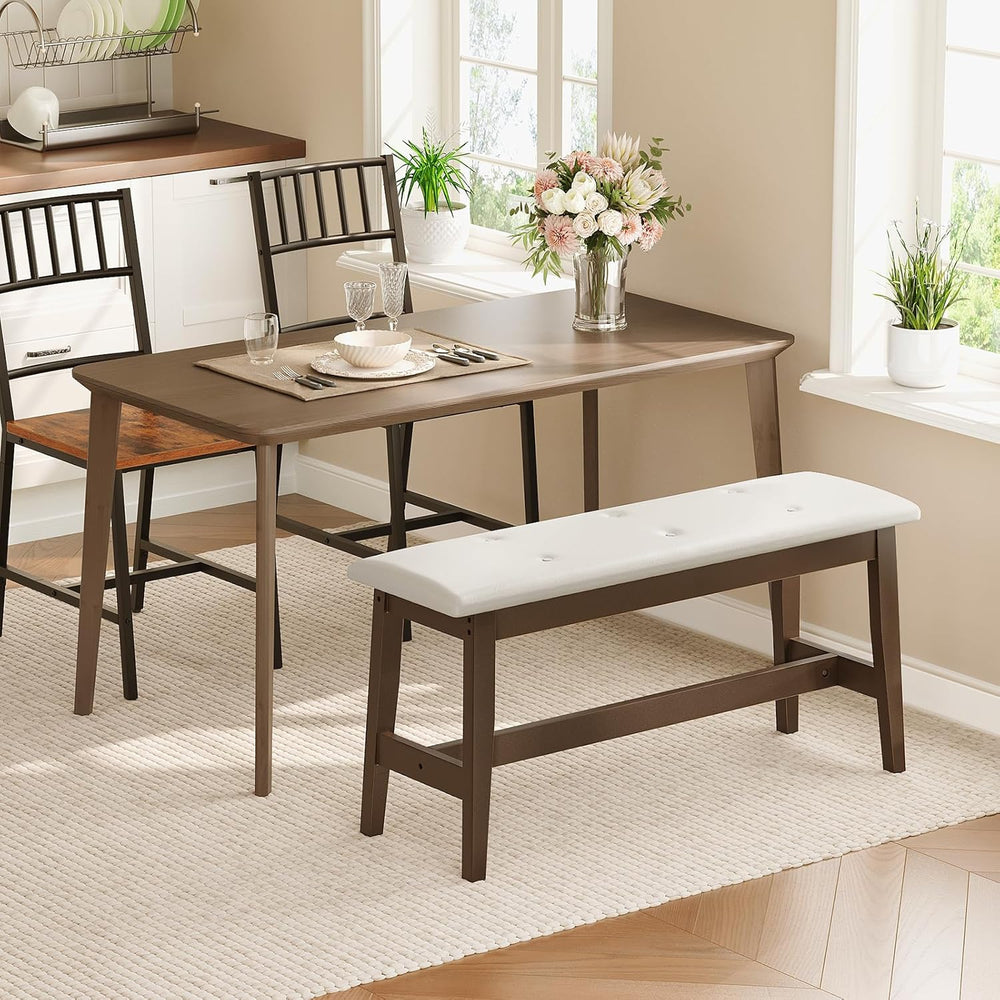 HOOBRO Dining Bench, Bamboo Dining Room Bench with PU Leather Upholstered Sea...