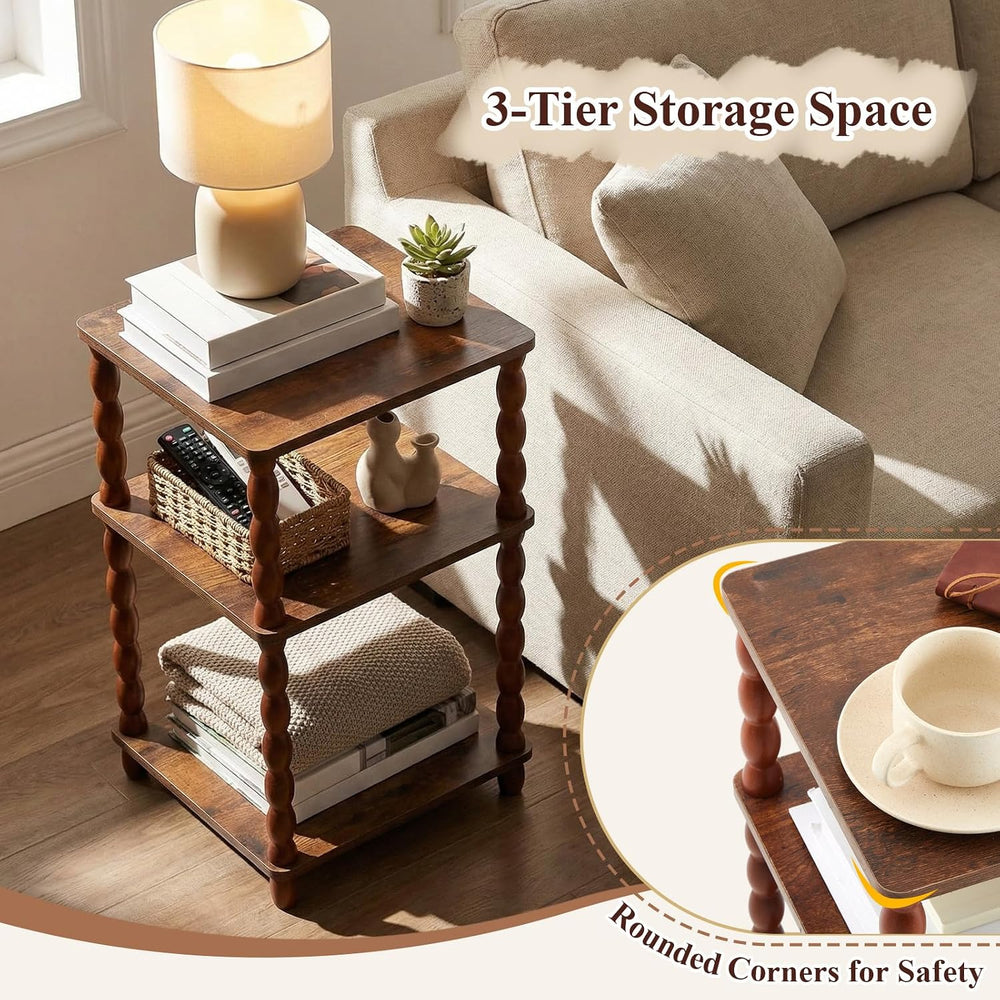Set of 2 Side Tables 3-Tier Small End Table with Storage Shelf, Modern Bedsid...