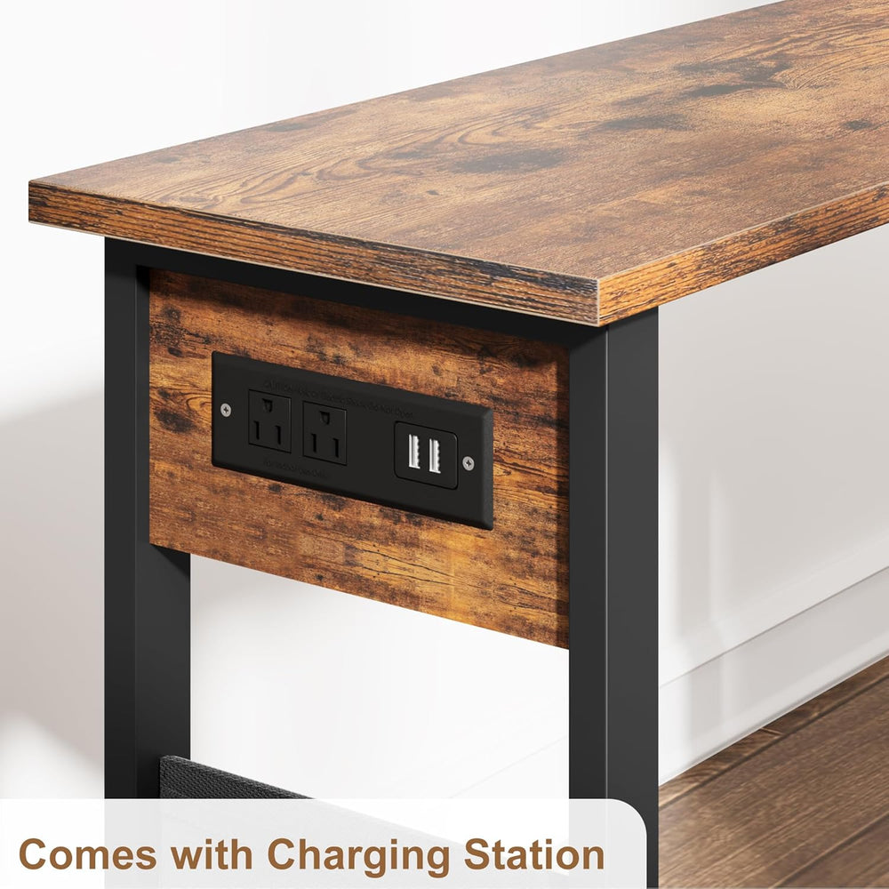 GarveeHome Rotating Side Table 360° End Table with Charging Station Swivel Si...