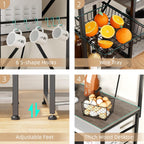 35.4 inch Kitchen Bakers Rack with Power Outlet, Coffee Bar Table & Microwave Oven Stand, Storage Shelf Rack with Wire Basket & 6 S-shaped Hooks for Spices, Pots and Pans - Grey