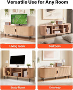 VEVOR Fluted TV Stand for TVs up to 65 inch, Mid-Century Modern Entertainment Center, Media Console with Storage Cabinet and Sliding Tambour Door, Boho Television Stand for Living Room, Bedroom, Oak