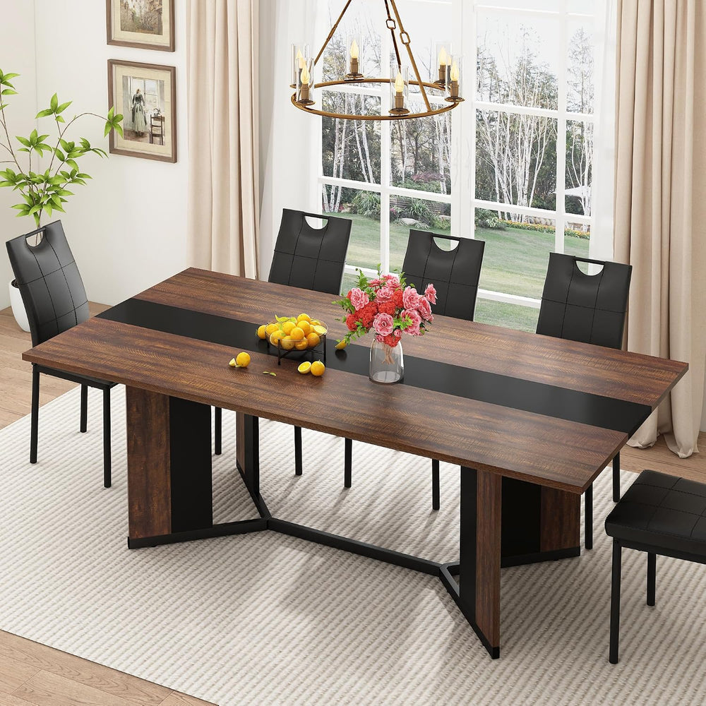 7-Piece Dining Table Set with 6 Cushion Chairs for 4 6 People, 71" Large...