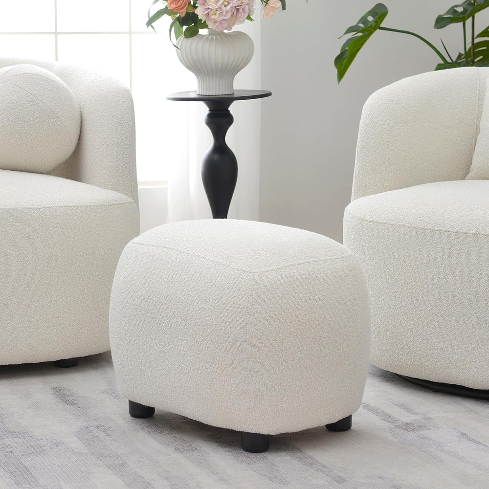 KINWELL Round Boucle Upholstered Ottoman Chair Padded Seat Footstool, Beige |...