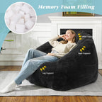 Giant Bean Bag Chair for Adults and Kids, Oversized BeanBag Couch Filler with Memory Foam, Faux Fur Shell-Shaped Boneless Chair for Reading, Stuffed Big Accent Sofa Living Room, Black
