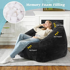 Giant Plush Bean Bag Chair for Adults with Armrests, BeanBag Couch Filler with Memory Foam, Faux Fur Comfy Bean Bag Chair, Anti-Slip Accent Chair Gaming and Reading, Black