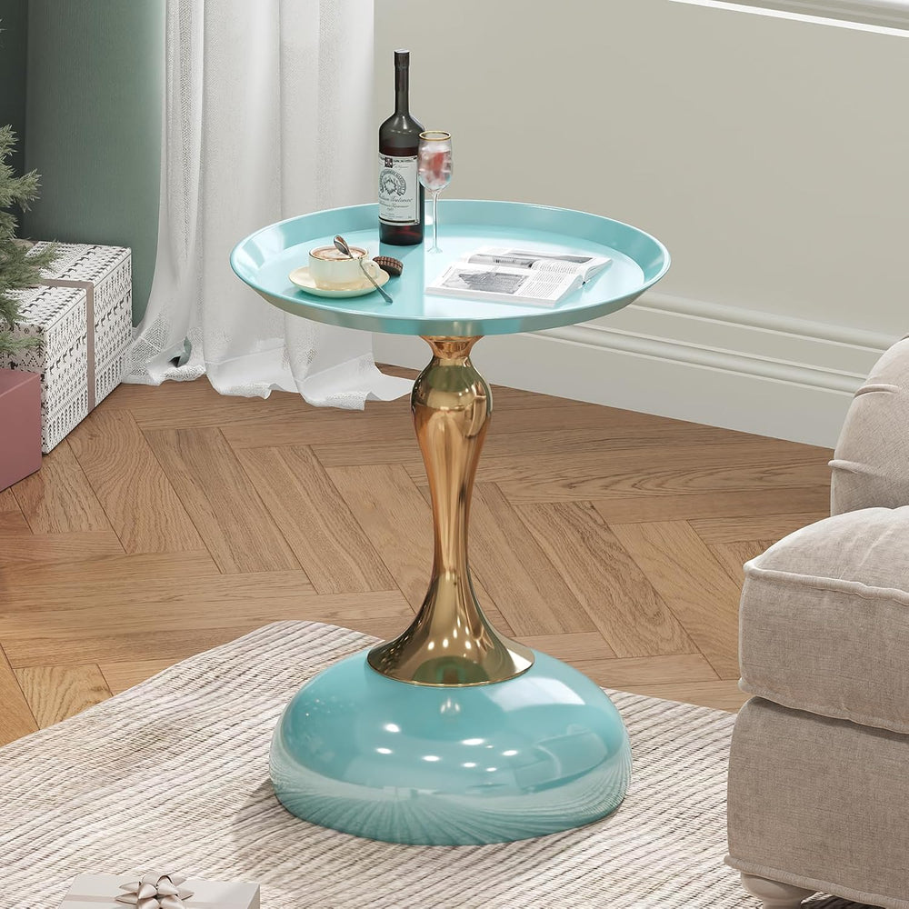 1-Pack Light Green Sleek Hourglass Side Table - Glossy Finish & Metallic ...