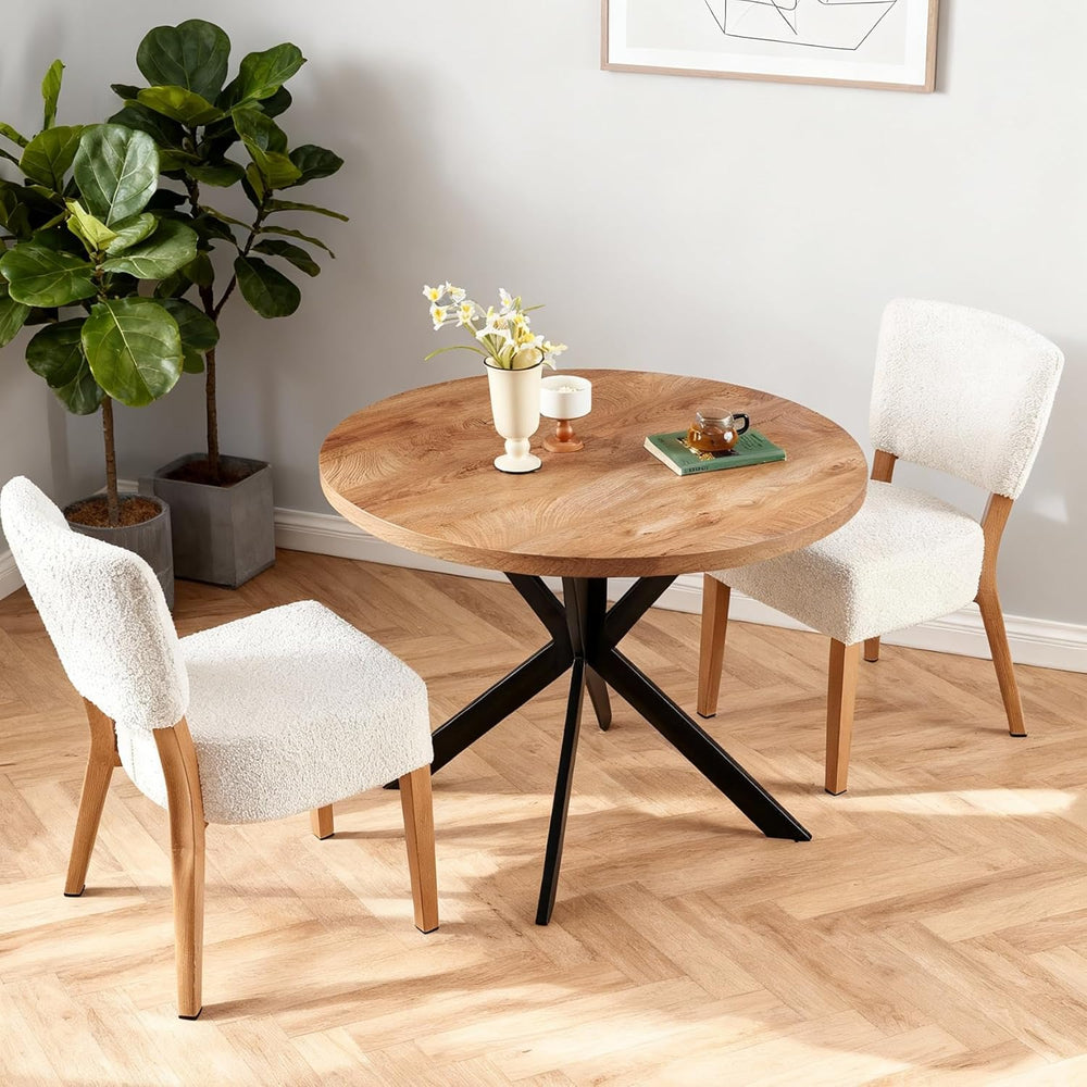 3-Piece Round Table & Chair Set, Space Saving Kitchen Breakfast Nook Waln...