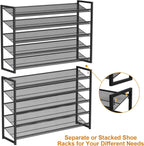 Large Shoe Rack 10 Tier Shoe Organizer, Heavy Duty Metal 5-Tier Stackable Shoe Storage Vertical Shoe Rack for Closet Front Door Entrance, Up to 62 Pairs, 44.8" W x 11.4" D x 71.2" H, Black
