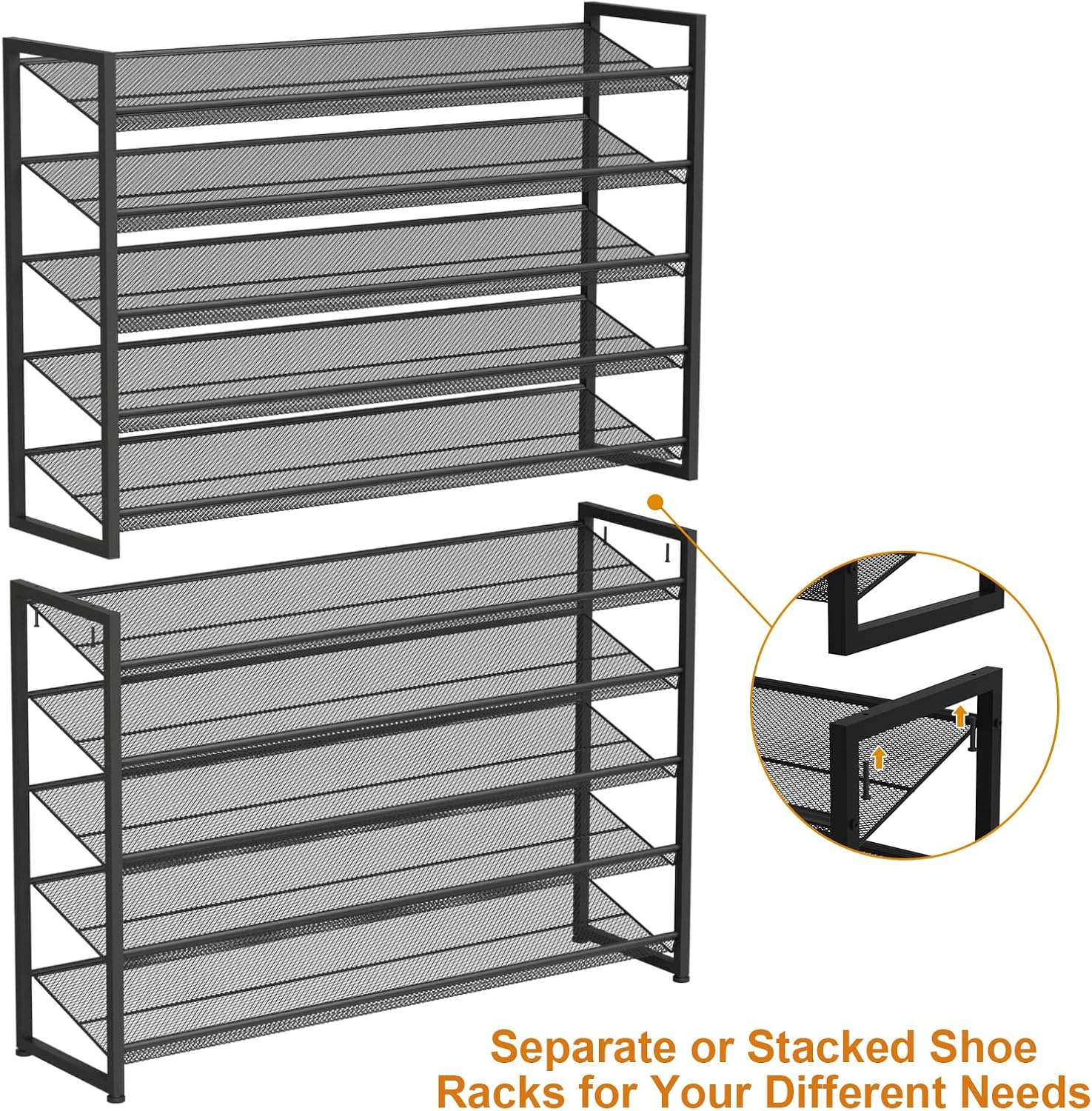 Large Shoe Rack 10 Tier Shoe Organizer, Heavy Duty Metal 5-Tier Stackable Shoe Storage Vertical Shoe Rack for Closet Front Door Entrance, Up to 62 Pairs, 44.8" W x 11.4" D x 71.2" H, Black