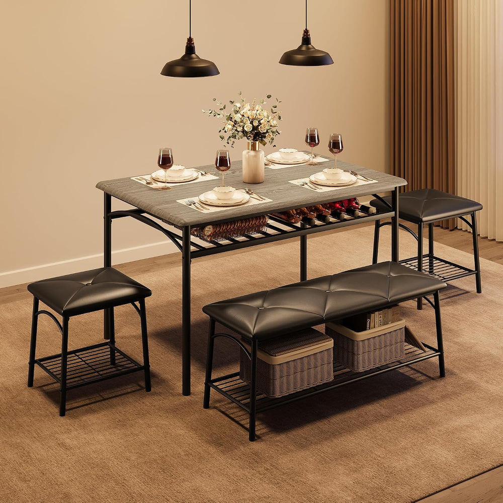 GAOMON Dining Table with Benches, Kitchen Table Set for 4, Dining Room Table ...