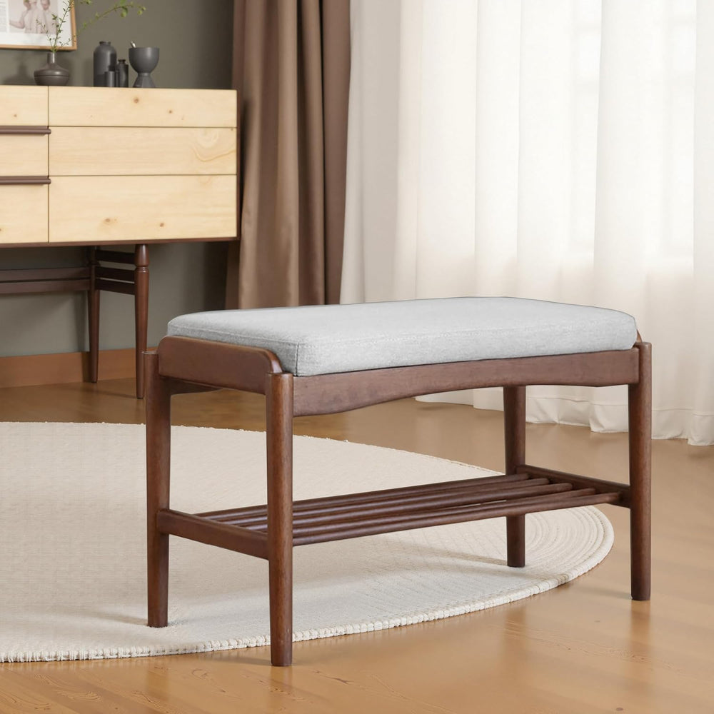 Black Walnut Shoe Bench Assembled, Solid Wood Shoe Rack Bench with Cushion fo...