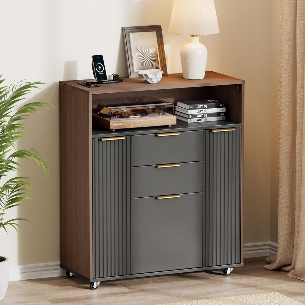ModernMate Fluted Mobile Office File Cabinet with 3 Drawers, 37" Rolling...