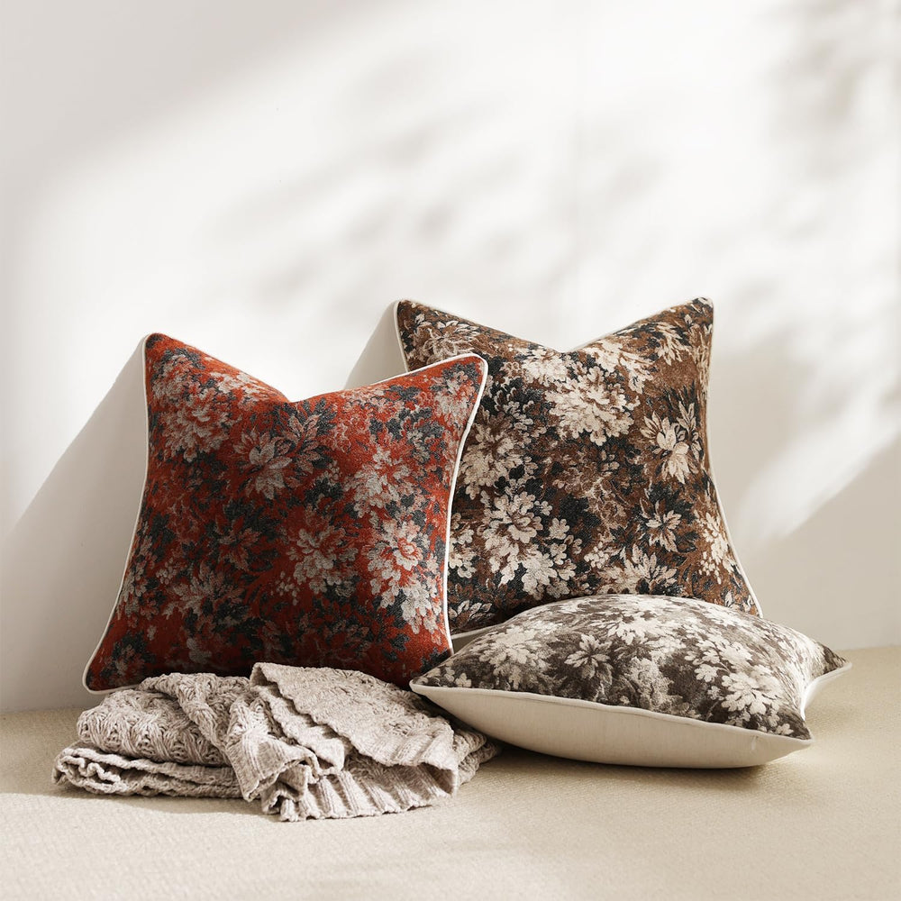 DEZENE Pack of 2 Vintage Floral Throw Pillow Covers 20x20 Boho Farmhouse Acce...