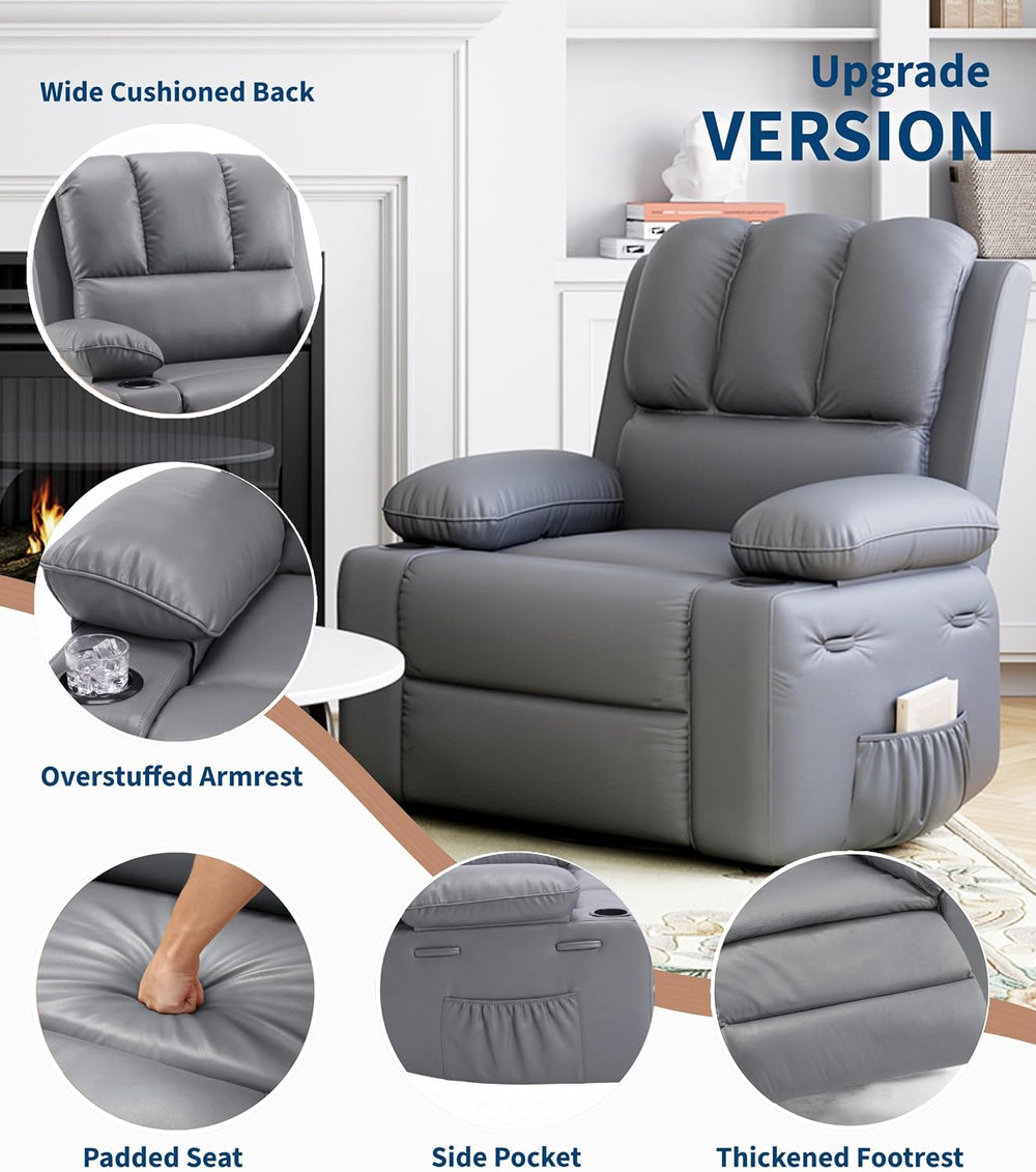 GarveeHome Leather Recliner Chair - Heat and Massage, Swivel Rocker Manual Re...
