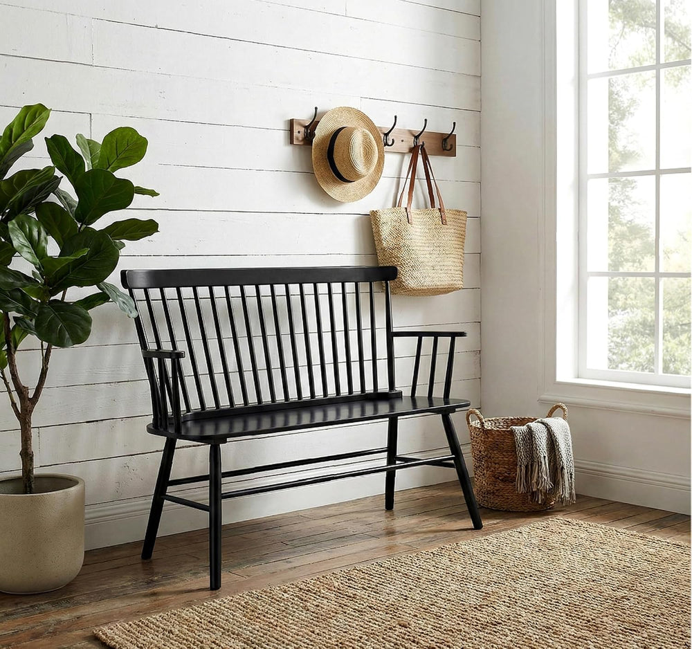 CARTESIAN Solid Wood Spindle Back Farmhouse Entryway Bench, 48x19x36 Inches (...
