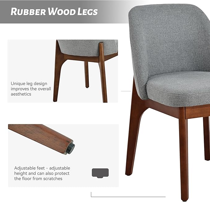 VKNOW Wooden Dining Chairs Set of 4, Upholstered Dining Room Chairs with Rubberwood Legs and Padded Seats, Kitchen Chairs for Restaurant Kitchen Living Room, Grey