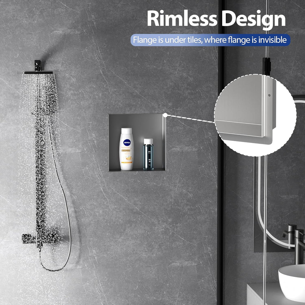 Stainless Steel Shower Niche 12" X 12", No Tile Needed Wall Niche Shower, Recessed Shower Shelf for Bathroom Storage, Brushed Nickel