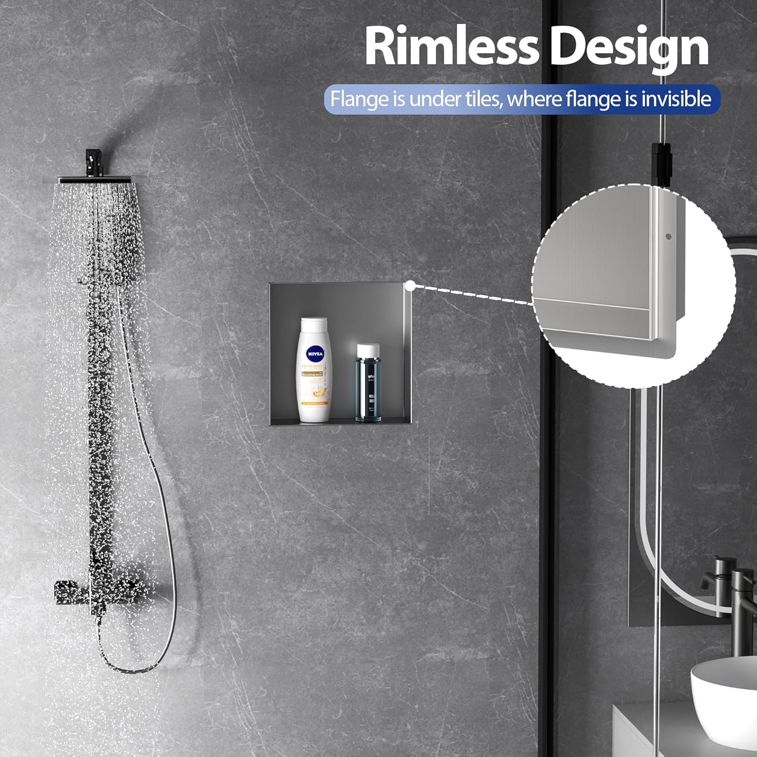 Stainless Steel Shower Niche 12" X 12", No Tile Needed Wall Niche Shower, Recessed Shower Shelf for Bathroom Storage, Brushed Nickel