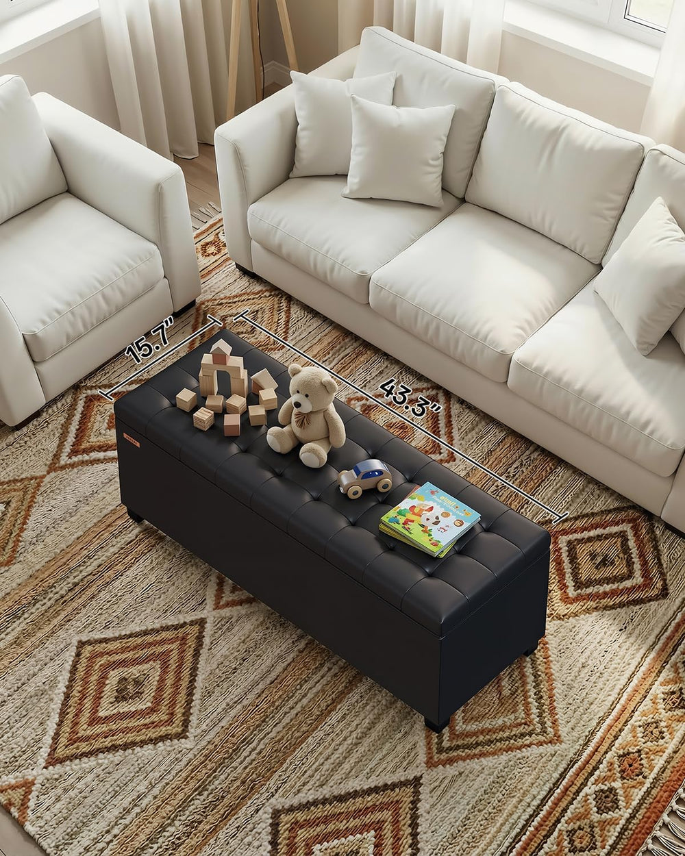 ABHENG Synthetic leather Storage ottoman bench with legs,43.5”W x 15.7”D x 15...