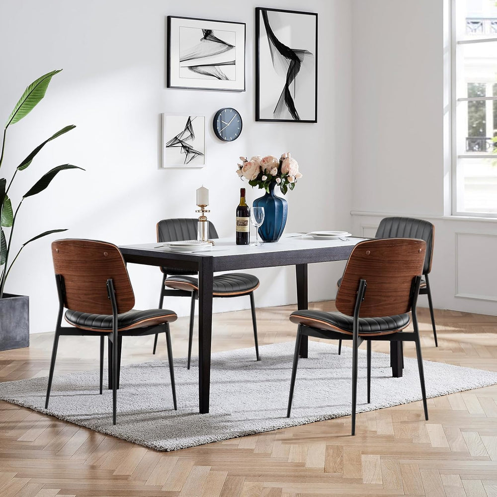 LUNLING Dining Chairs Set of 4 Mid Century Modern Retro Faux Leather Chair wi...