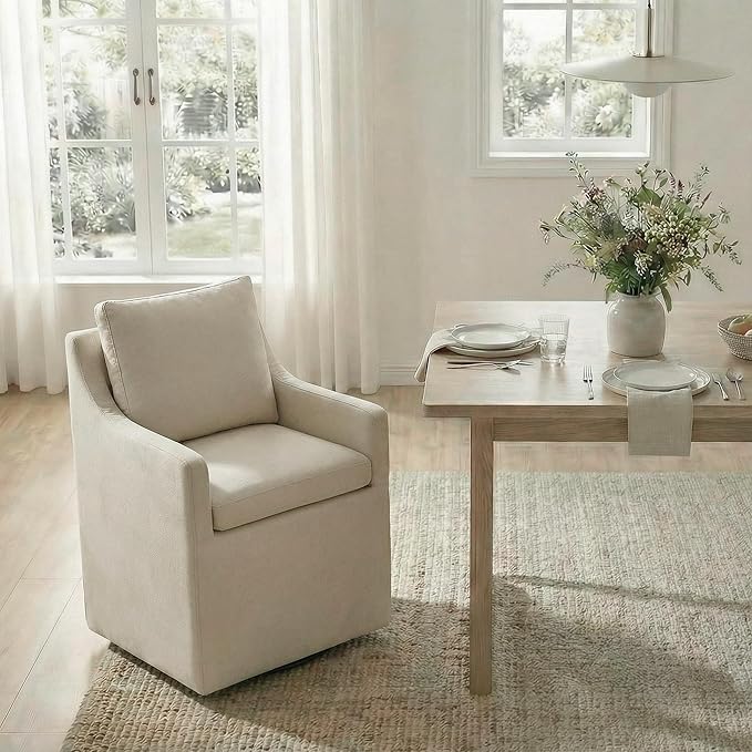 Upholstered Dining Chairs Set of 1, Modern Dining Room Chairs with Casters &a...