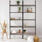 happimess MSH1001C Madera 72.05" Classic Industrial 5-Shelf Wood Wall-Mounted Open Ladder Bookcase with Metal Frame, Brown/Black