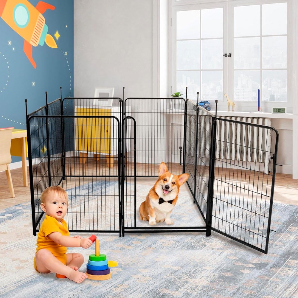 32 in(H) Dog Fence Outdoor For Yard, 21 in Wide Low Threshold Gate, 12 Panels...