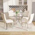 51 Inch Glass Dining Table Set for 4, Rectangular Glass Kitchen Table with 4 Upholstered Velvet Accent Chairs, 5 Piece Modern Dining Room Set, for Home, Apartment, Small Spaces - Beige Silver