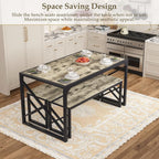VECELO Kitchen Dining Table Benches Set for 4/6, 55" Wooden Dinette with 2 Benches, Large Embedded Desktop for Small Space, Breakfast Nook, Grey