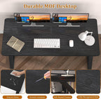 55 inch Computer Desk with Storage Shelf, K-Shaped Office Desk with Sturdy Metal Frame, Writing Gaming Work Desk with Waterproof Surface for Home Office & Bedroom, Black